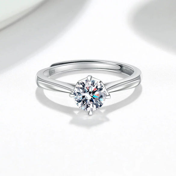 Wholesale Women's S925 Silver Moissanite Diamond Live Mouth Antiallergy Nonfading Geometric Ring With Electroplating