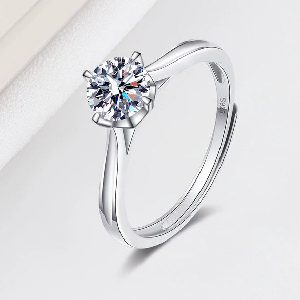 Wholesale Women's S925 Silver Moissanite Diamond Live Mouth Antiallergy Nonfading Geometric Ring With Electroplating