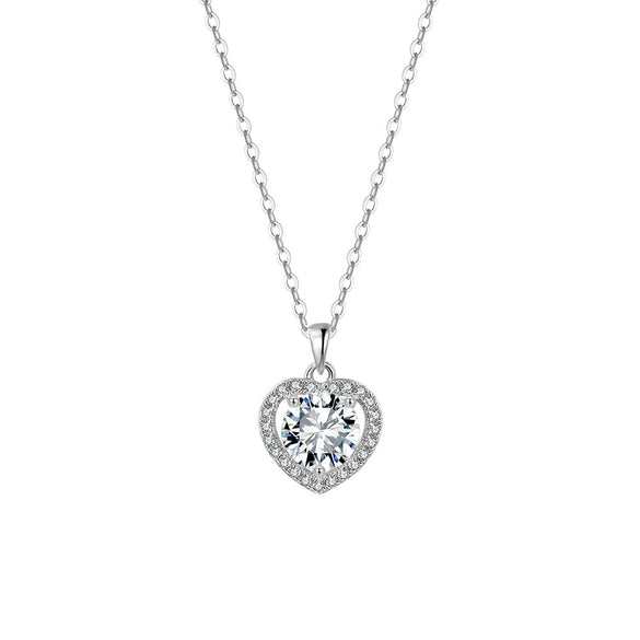 Wholesale Women's S925 Silver Moissanite Heartshaped Pendant Geometric Collarbone Necklace With Oshaped Chain Electroplated