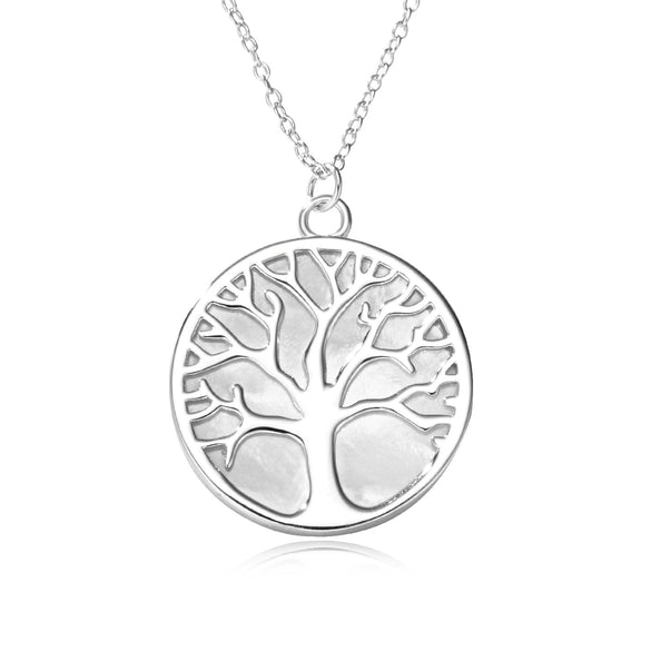 Wholesale Women's S925 Silver Natural White Shell Life Tree Pendant Necklace With Leaf Pattern And Cross Chain Electroplated
