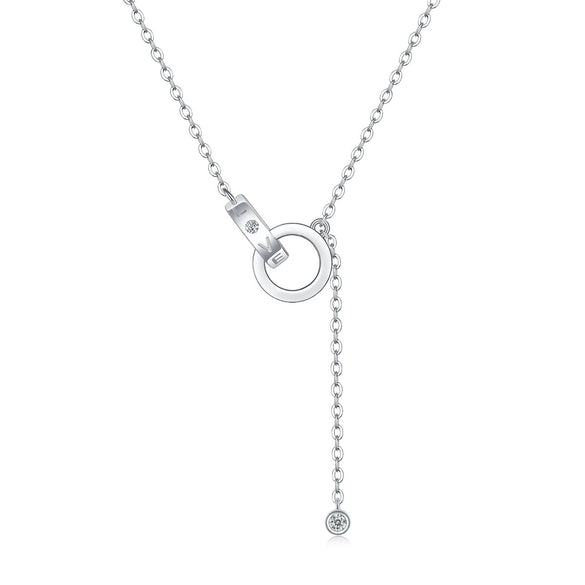 Wholesale Women's S925 Silver Necklace With Geometric Moissanite Ring Pendant And Cross Chain Electroplated Simple Style