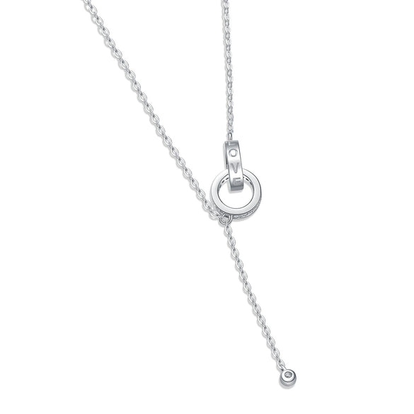 Wholesale Women's S925 Silver Necklace With Geometric Moissanite Ring Pendant And Cross Chain Electroplated Simple Style