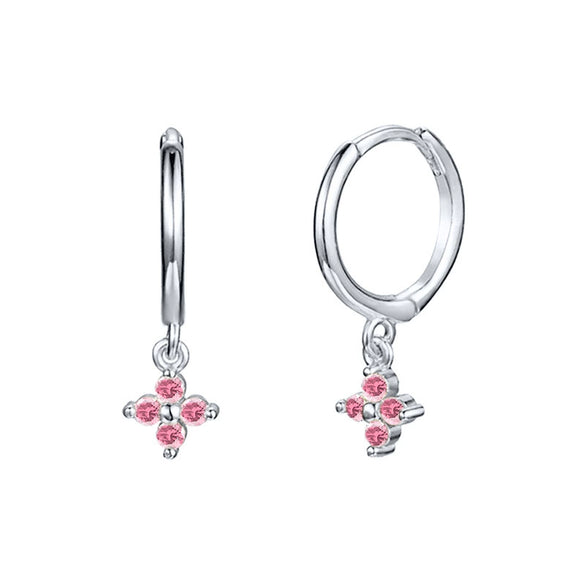 Wholesale Women's S925 Silver Needle Copper Earrings With Geometric Zirconiaembedded Colorful Flower Design