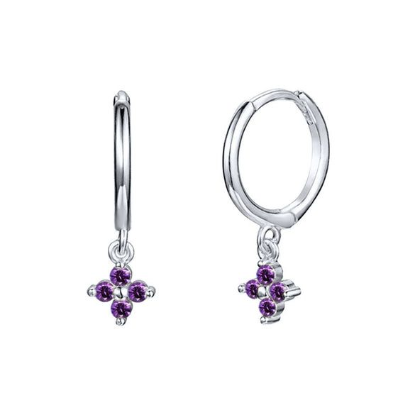 Wholesale Women's S925 Silver Needle Copper Earrings With Geometric Zirconiaembedded Colorful Flower Design