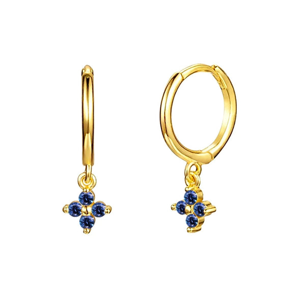 Wholesale Women's S925 Silver Needle Copper Earrings With Geometric Zirconiaembedded Colorful Flower Design