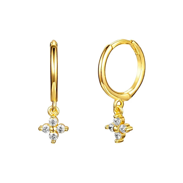 Wholesale Women's S925 Silver Needle Copper Earrings With Geometric Zirconiaembedded Colorful Flower Design