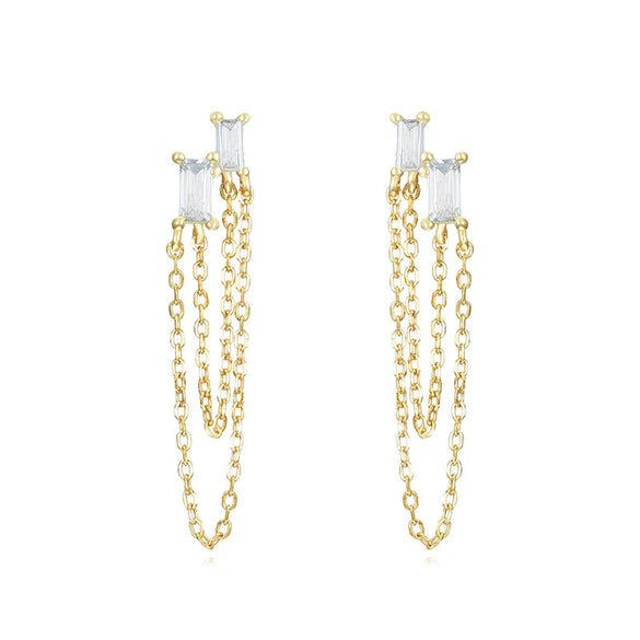 Wholesale Women's S925 Silver Needle Copper Earrings With Hot Diamond Long Tassel Chain Geometric U Shape Star Pattern Electroplated
