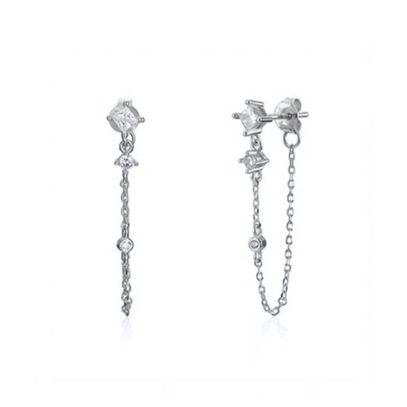 Wholesale Women's S925 Silver Needle Copper Earrings With Hot Diamond Long Tassel Chain Geometric U Shape Star Pattern Electroplated