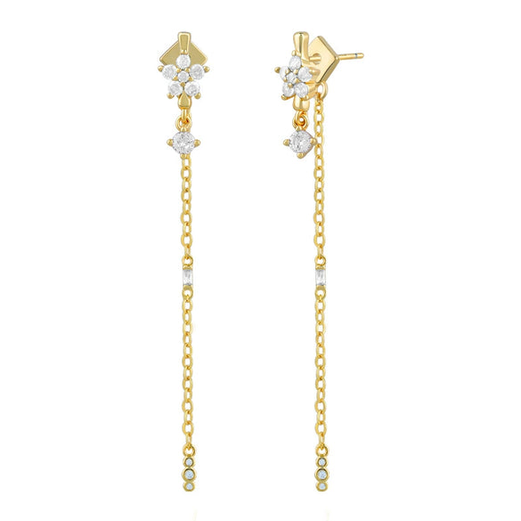 Wholesale Women's S925 Silver Needle Copper Earrings With Hot Diamond Long Tassel Chain Geometric U Shape Star Pattern Electroplated