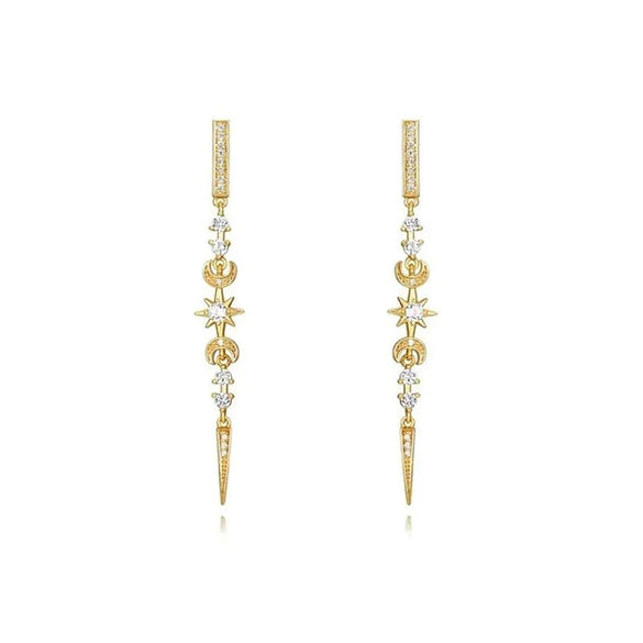 Wholesale Women's S925 Silver Needle Copper Earrings With Hot Diamond Long Tassel Chain Geometric U Shape Star Pattern Electroplated