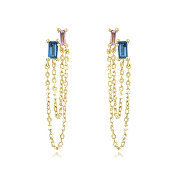 Wholesale Women's S925 Silver Needle Copper Earrings With Hot Diamond Long Tassel Chain Geometric U Shape Star Pattern Electroplated