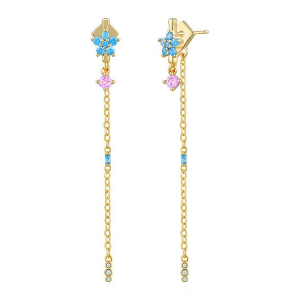 Wholesale Women's S925 Silver Needle Copper Earrings With Hot Diamond Long Tassel Chain Geometric U Shape Star Pattern Electroplated