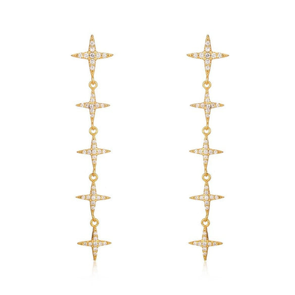 Wholesale Women's S925 Silver Needle Copper Earrings With Hot Diamond Long Tassel Chain Geometric U Shape Star Pattern Electroplated
