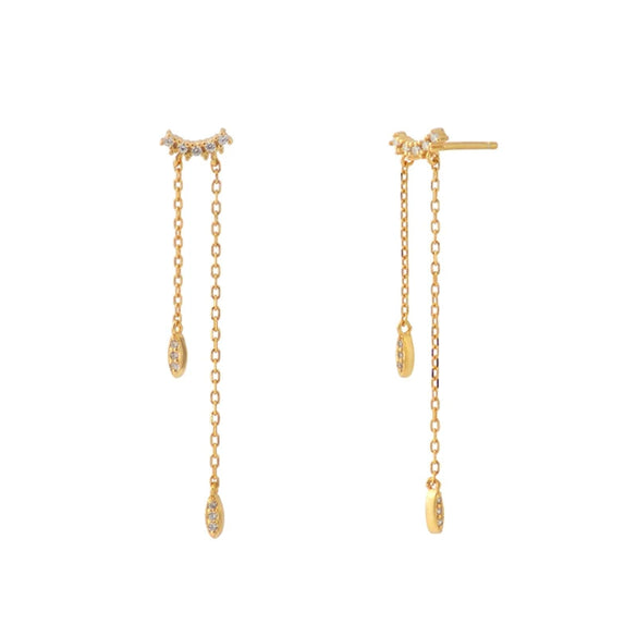 Wholesale Women's S925 Silver Needle Copper Earrings With Hot Diamond Long Tassel Chain Geometric U Shape Star Pattern Electroplated
