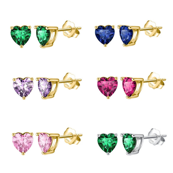 Wholesale Women's S925 Silver Needle Heartshaped Zircon Stud Earrings With Colorful Diamond And Geometric Design