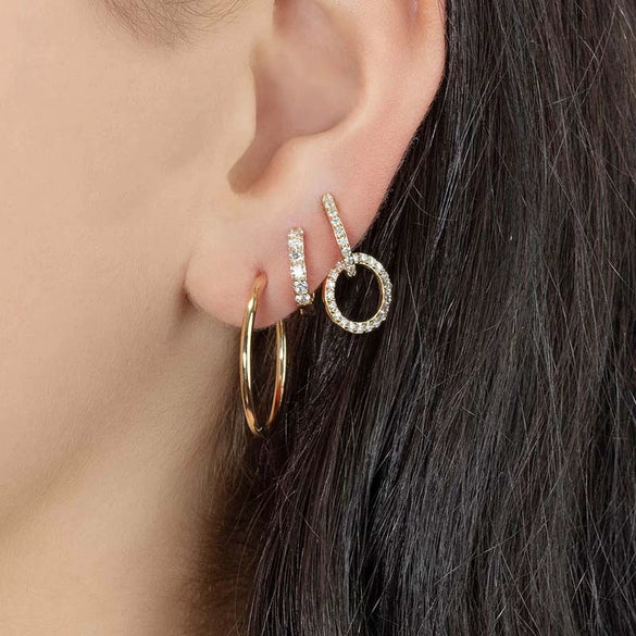 Wholesale Women's S925 Silver Needle Hollow Circle Geometric Double Ring Earrings With Diamond