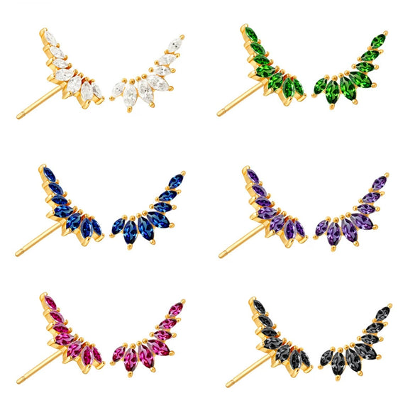 Wholesale Women's S925 Silver Needle Wingshaped Earrings With Colorful Zircon And Bow Design