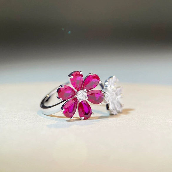 Wholesale Women's S925 Silver Opening Adjustable Forgetmenot Flower Ring With Electroplating
