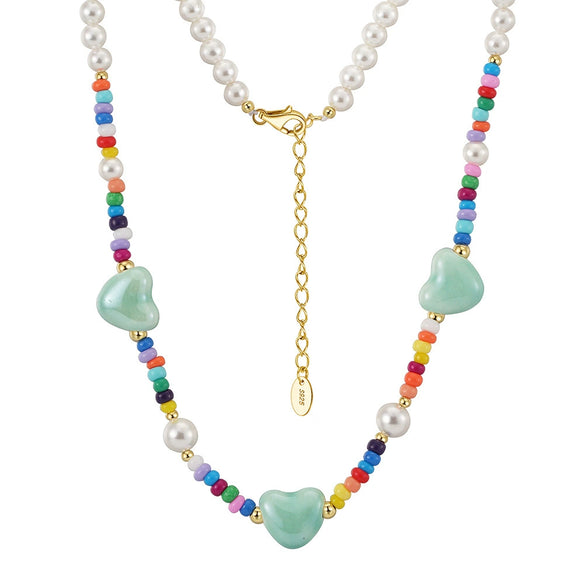 Wholesale Women's S925 Silver Pearl Chain Necklace With Geometric Beads And Electroplating Treatment
