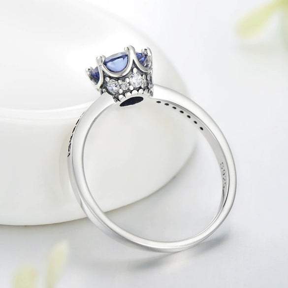 Wholesale Women's S925 Silver Ring With Blue Zircon And Crown Design