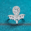 Wholesale Women's S925 Silver Ring With Drop Shaped Simulation Mosant Diamond Electroplated