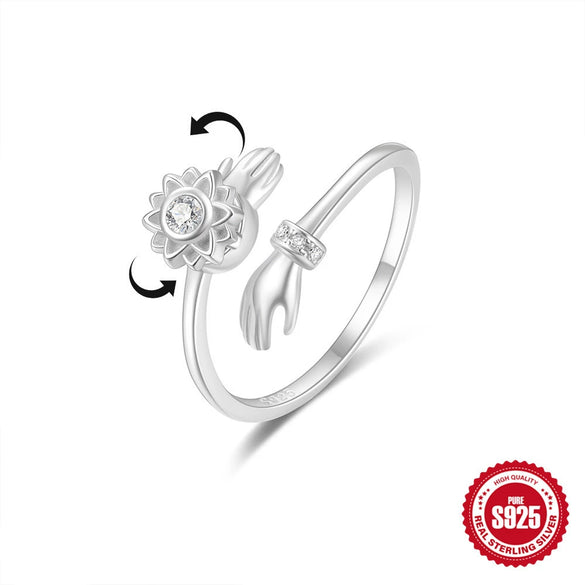 Wholesale Women's S925 Silver Ring With Hot Bow Element Geometric Shape Rotatable Decompression Opening Adjusting Zirconia Design