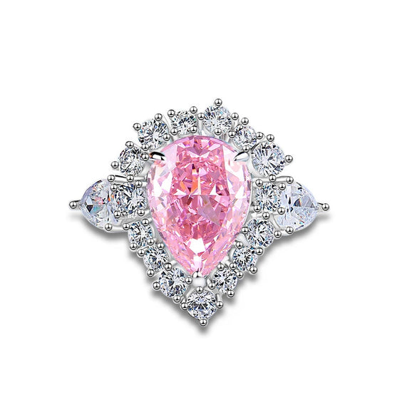 Wholesale Women's S925 Silver Ring With Pink Diamond And Drop Shape Design