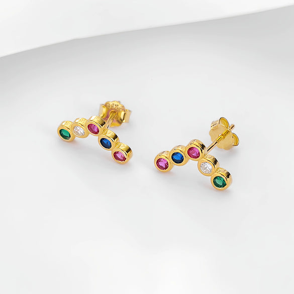 Wholesale Women's S925 Silver Round Geometric Rainbow Earrings Antiallergy Fashion