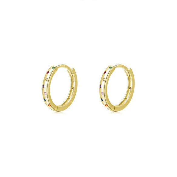 Wholesale Women's S925 Silver Simple Allmatch Round Earrings With Color Zircon And Microinlay Geometric Design