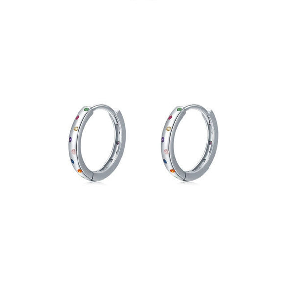 Wholesale Women's S925 Silver Simple Allmatch Round Earrings With Color Zircon And Microinlay Geometric Design