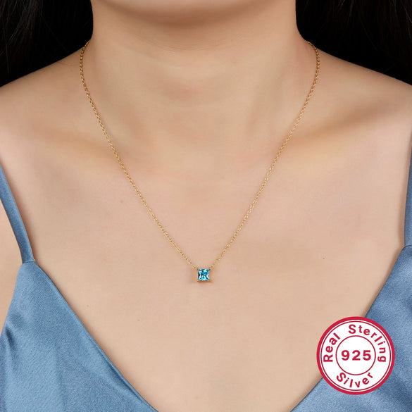 Wholesale Women's S925 Silver Simple Highend Clavicle Chain With Colorful Square Zircon Geometric Pendant And Electroplating Design