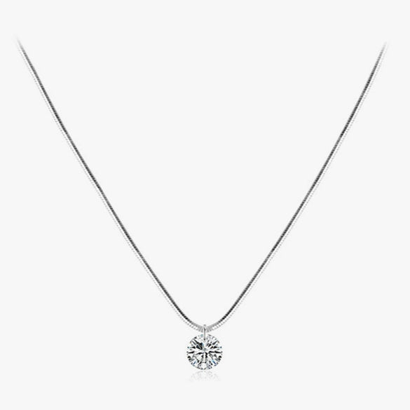 Wholesale Women's S925 Silver Snake Bone Chain Necklace With Single Diamond Geometric Design Seiko Craft