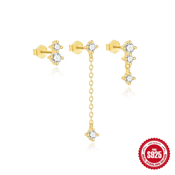 Wholesale Women's S925 Silver Stacking Style Geometric Earrings Set With Electroplating Horse Eye Zircon And Leaf Design