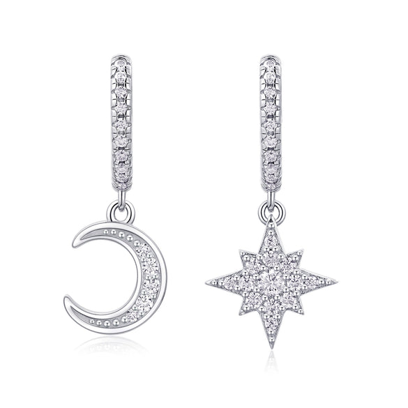 Wholesale Women's S925 Silver Starshaped Moissanite Inlaid Hoop Earrings