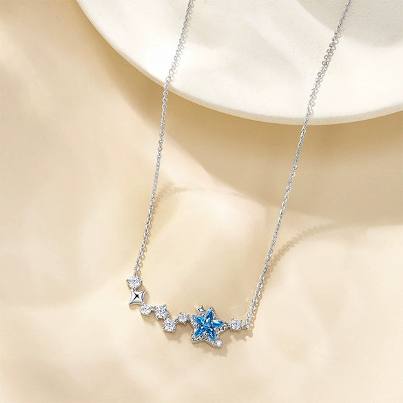 Wholesale Women's S925 Silver Zircon Star Cross Chain Necklace