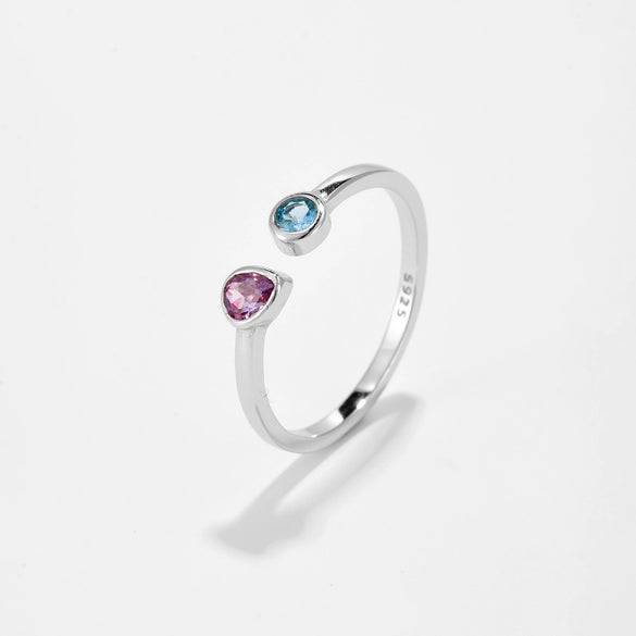 Wholesale Women's S925 Sterling Silver Adjustable Open Ring With Water Drops Shape And Geometric Pattern Electroplated