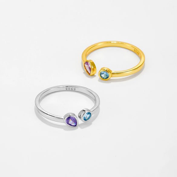 Wholesale Women's S925 Sterling Silver Adjustable Open Ring With Water Drops Shape And Geometric Pattern Electroplated