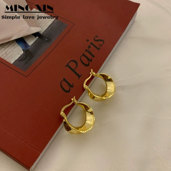 Wholesale Women's S925 Sterling Silver And Copper Irregular Earrings With Leaf Pattern And Simple Metal Design Ear Buckle