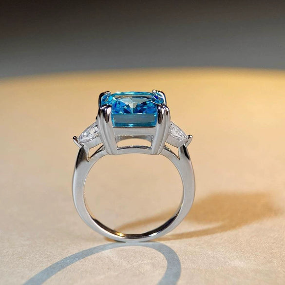 Wholesale Women's S925 Sterling Silver Aquamarine Ring With Geometric Style And Electroplating Treatment