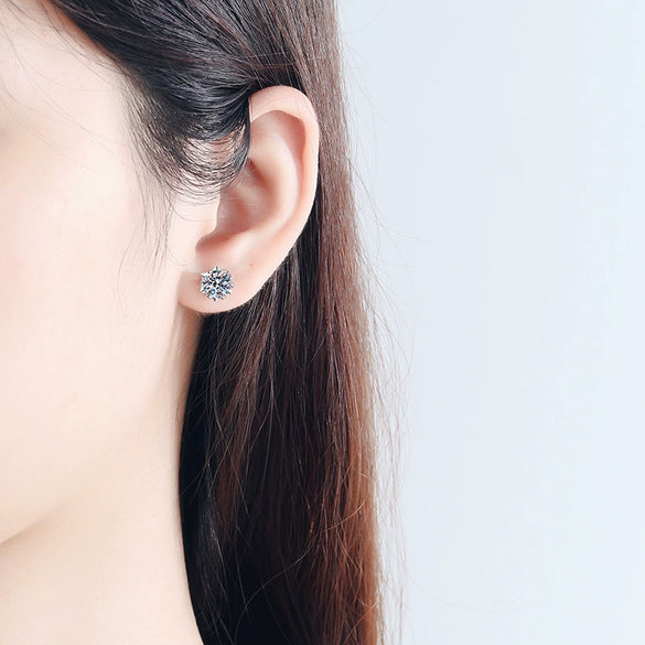 Wholesale Women's S925 Sterling Silver Artificial Diamond Heartshaped Snowflake Sixclaw Electroplated Earrings