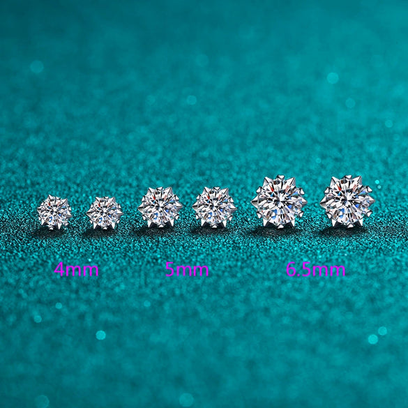 Wholesale Women's S925 Sterling Silver Artificial Diamond Heartshaped Snowflake Sixclaw Electroplated Earrings