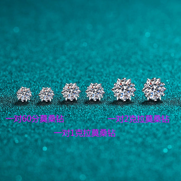Wholesale Women's S925 Sterling Silver Artificial Diamond Heartshaped Snowflake Sixclaw Electroplated Earrings