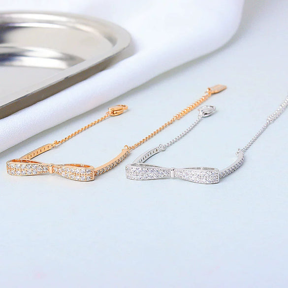 Wholesale Women's S925 Sterling Silver Bow Electroplated Necklace And Bracelet Jewelry