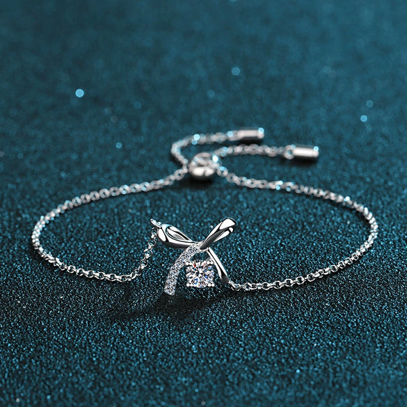Wholesale Women's S925 Sterling Silver Bow Moissanite Sports Style Electroplated Bracelet
