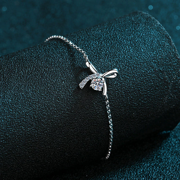 Wholesale Women's S925 Sterling Silver Bow Moissanite Sports Style Electroplated Bracelet