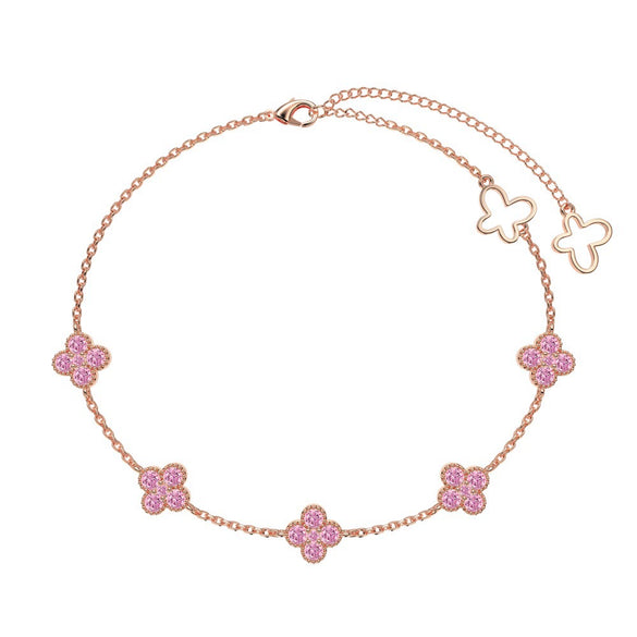 Wholesale Women's S925 Sterling Silver Bracelet With Clover Zircon Inlaid Butterfly Hollow Tail And Flower Pattern Electroplated