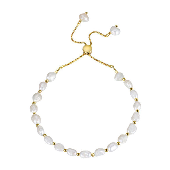 Wholesale Women's S925 Sterling Silver Bracelet With Natural Freshwater Baroque Pearl Geometric Style