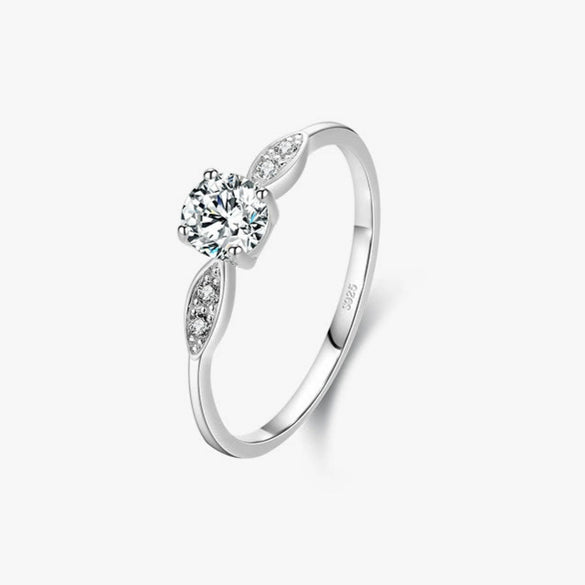Wholesale Women's S925 Sterling Silver Classic Design Geometric Ring With 5Mm Zirconium Inlaid And Platinum Plated Seiko Treatment