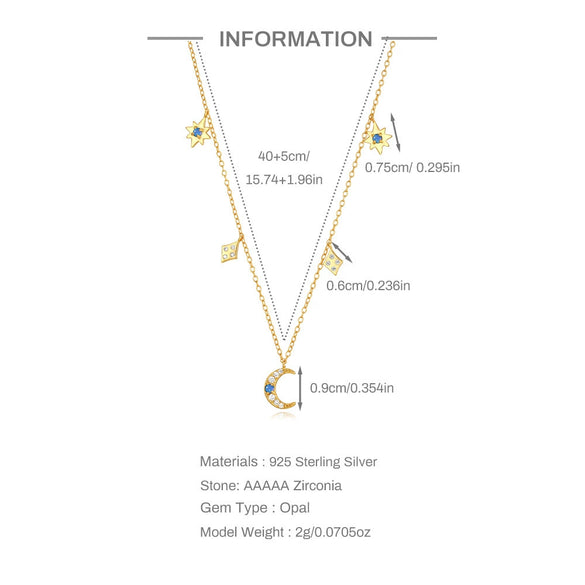 Wholesale Women's S925 Sterling Silver Classic Stacked Star Moon With Opal Necklace Geometric Pattern Electroplated O Chain Clavicle Chain