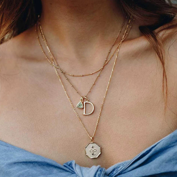 Wholesale Women's S925 Sterling Silver Clavicle Chain Necklace With Glow Surface Letter A Z Text Design And 18K Gold Electroplating